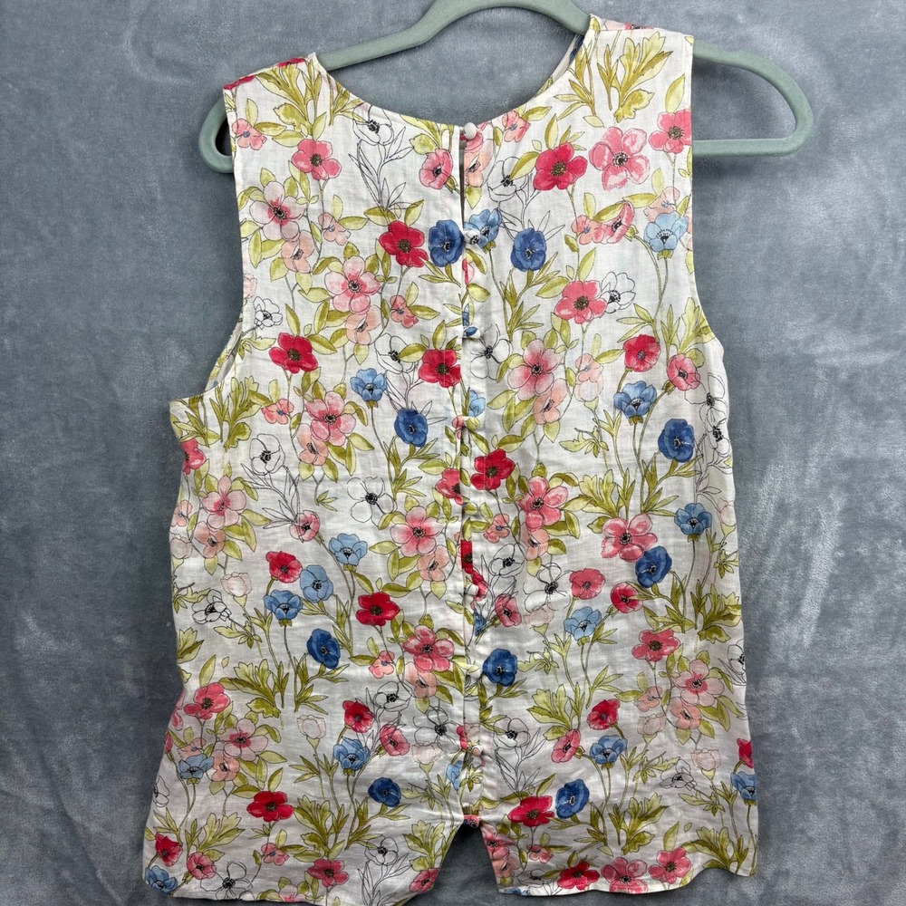 J. Jill Love Linen Floral Sleeveless Top M. Full Button Back Cottagecore Coastal - Picture 4 of 11